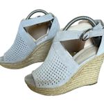 Marc Fisher Sandals Womens 9M Gray Leather Espadrille Laser Cut Wedge Heel Shoes Photo 1