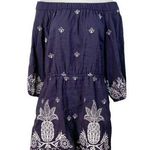 Anthropologie  Farm Rio Jackie Embroidered Romper Eyelet Blue White Linen Photo 0