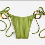 J.Crew Green NEW Curved Waist Widerib Cheeky String Bikini Bottom Small Beach Photo 0