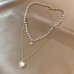 Love Pendant Double Collar Chain Necklace Photo 0