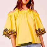Sandro Paris Purity Floral Embroidered Yellow/Navy Cold Shoulder Top Photo 9