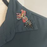 ZARA  Beaded Button Down Blouse XS Dark Green Semi Sheer Corpcore Boho Chic Artsy Photo 2