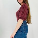 Free People  burgundy mockneck puff sleeve gathered top size M Photo 4