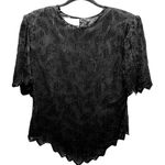 Laurence Kazar VTG Beaded Silk Top Black Sequin Evening Blouse Scalloped Size XL Photo 0
