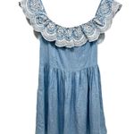 Lovers + Friends Dream Vacay Chambray Flounced eyelet Ruffle Embroidered Dress M Photo 2