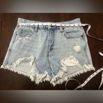 Hidden Truth Hurts Distressed Denim Women Shorts Sz M Boho Festival Beach Blue Size M Photo 7