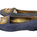 Wathne Vintage Blue Suede Embroidered Deer flats size 6 m Photo 5