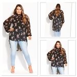 City Chic  Black  Floral Budding Romance Long Sleeve Hi Low  Top Size L/20 ( 3X ) Photo 1