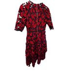 Just Me Stunning Red and Burgundy Crochet Lace Dress Small With Sleeves Photo 5