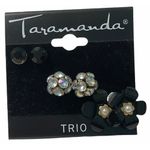 Taramanda Trio Earring Set CZ Ball‎ Studs Flowers Black Photo 0