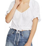 Free People  Shirt Women Medium‎ White Dorothy Puff Sleeve Cropped Top Boho Photo 0
