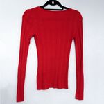 Topshop Red Ribbed Long Sleeve Knit Top Slim Fit V-Neck Shirt Womens Size 0-2 Photo 1