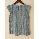 Elliott Lauren M Blue Chambray White Eyelet Ruffle Sleeve Top Sleeveless EUC Size M Photo 5