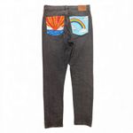 Levi's Custom Hand-Painted Levi’s-Style Jeans – Flames + Sunrise + Rainbow – Size 28 Photo 1
