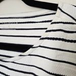 Talbots  Top Crewneck Blouse Tie Front 3/4 Sleeve Striped White Black Texture Photo 7