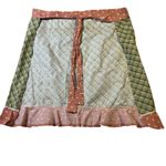 Patchwork Plaid Floral Apron Skirt Cottagecore Boho Ruffle Hem Orange Polka Dot Green Size M Photo 3