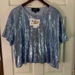 Parker Nina  Sequin Top Half Blue‎ Sparkly Party Blouse Short Sleeve 3X Photo 9