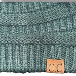 Authentic C.C Beanie Women’s Green Slouchy Cable Knit Faux Fur Pom Hat Winter Photo 7