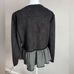 Solitaire NWT  Black Faux Suede Peplum Chevron Fringe Blazer Womens L Preppy Photo 4