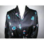 Natori NWT New Designer Short Wrap Robe Womens L Silky Satin Flowers Black Lace Photo 4