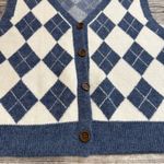 Unbranded Womens Crop Argyle Sweater Vest Blue White V Neck 4 Button L LG Large Photo 4