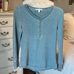 Seven7  Vintage Washed Out Blue Waffle Shirt Womens Small Henley Photo 5