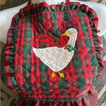 VTG Gourmet Gallery Red GreenTartan Plaid Holiday GOOSE Ruffled Apron OS Quilted Photo 3