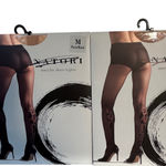 Natori  Marylin Sheer Tights Nude Black Size Medium Floral Detail Leg Pair of 2 Photo 0