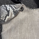 Francesco Biasia Linen Baguette Bag Snakeskin Trim Convertible Strap Tan Photo 4