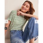 Boden 100% Linen Short Sleeve Boxy Crop Shirt Ivory Green Ditsy Floral Size 2 Photo 1