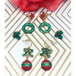 None Cute Lot of 3 CHRISTMAS Earrings Dangle Ornament Holly Studs and Wreaths & Bows Photo 1