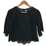 Aerie black eyelet scalloped 3/4 sleeve blouse top size M Photo 0
