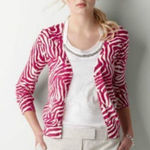 Loft NWT Ann Taylor Vibrant pink zebra print pima cotton cardigan sweater XL Photo 0