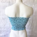 🔃Flower Print Blue Strapless Cropped Tube Top Photo 2