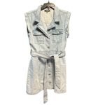 Blue Blush  Denim Mini Dress Light Wash Tie Waist Utility Pockets Size Large Photo 1
