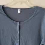 BP Crop Top Rib Knit Crewneck Long Sleeve Button Up Front Color Blue Sz XL NWT Photo 1
