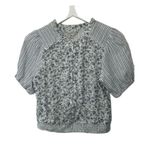 American Eagle Blue & White Stripe & Floral Print Button-Up Crop Top Sz Medium Photo 9