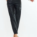 KanCan Rona‎ Ultra High Rise Faux Leather Joggers Medium Black Photo 0