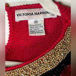 Vintage Victoria Harbour Holiday Sweater Red Gold Black Sequin Bead Size Medium Photo 2