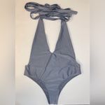 L'Amorae Women’s Sexy Plunging‎ Neck Tie Backless Bodysuit Swimsuit Size M Gray Size M Photo 2