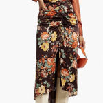Veronica Beard  Pixie Floral Print Skirt Oxblood Multi Silk Ruched Midi Size S 4 Photo 0
