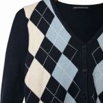 Brandy Melville  Womens OS Argyle Cardigan Navy Blue 100% Cotton Preppy Ivy Style Photo 5