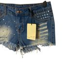 Litz  Blue Cut Off Fringe Distressed Jeweled Casual Denim Jean Shorts Sz M Photo 6
