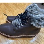 Botkier Winter Boots Women's Size 7.5 Brown Leather Fur Cuff Lace Up Ankle S25 Photo 1