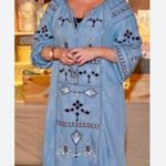 ZARA  TRF collection denim shirt dress embroidered tribal southwestern Small Photo 2