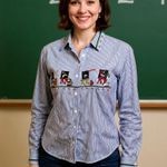 Karen Scott  Vintage Teacher Striped Embroidered Button-Up Shirt Blue/White Large Photo 0