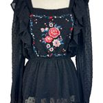 Savanna Jane Large Peplum Top Floral Embroidered Swiss Dot Lined Ruffled Crochet Black Photo 0