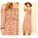 Lili Sidonio woven midi dress ice cream pink floral off the shoulder Large NWT Photo 1