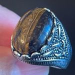 Natural oval tigers eye stone S925 silver ring size 9 Photo 6