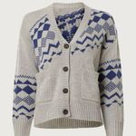 Derek Lam 10 Crosby Women's Fair Isle V-Neck Cardigan Sweater Size XS Blue Gray Photo 0